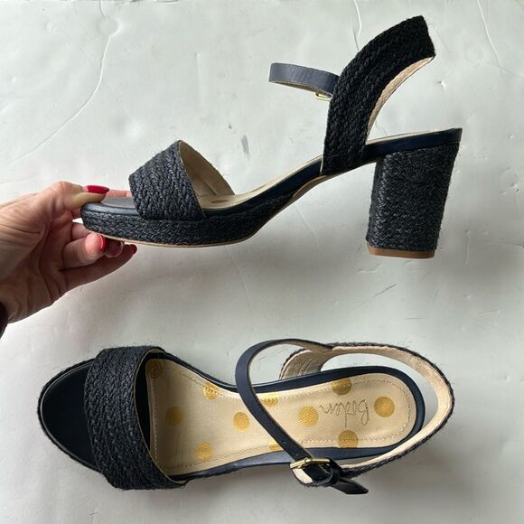 Boden Womens Sz 39 / US 8 Constance Block Heels Navy Raffia Cottagecore‎ Summer - Picture 6 of 13